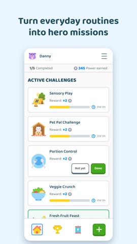 Power Pals screen: a list of active missions